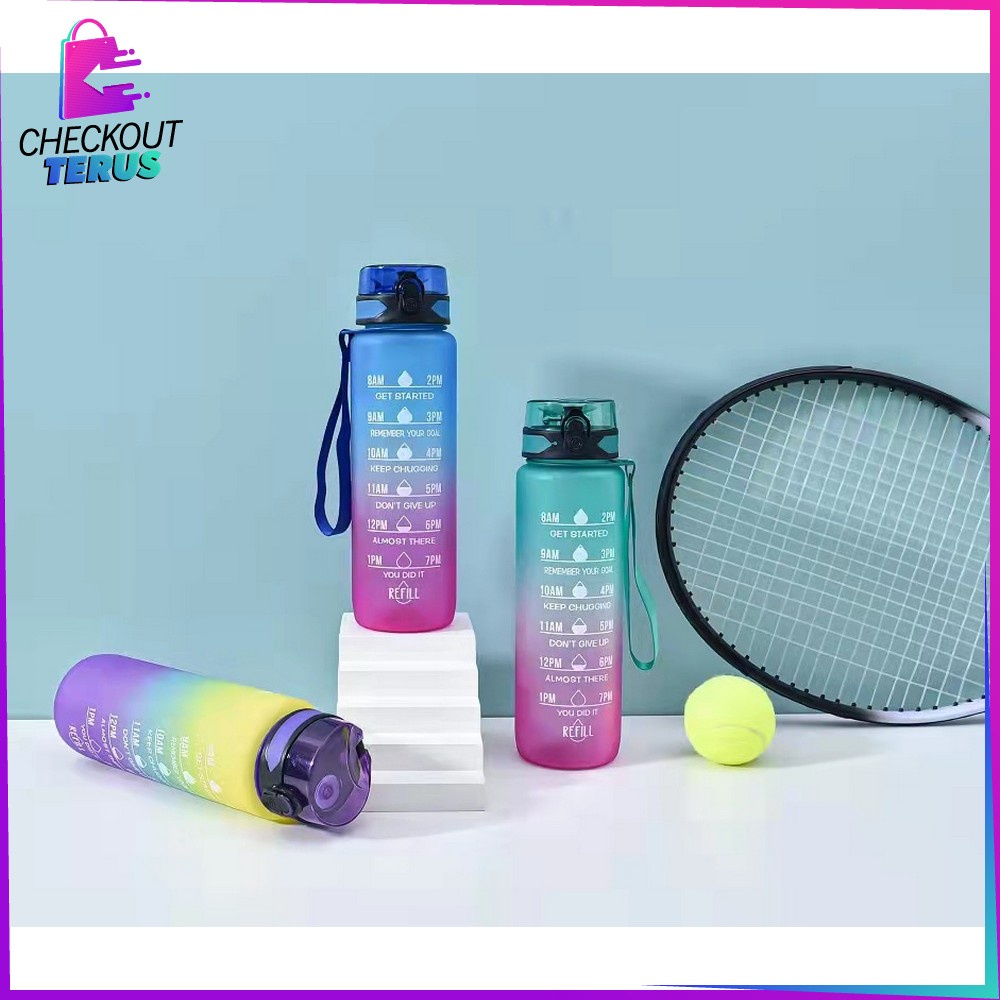 CT C407 Botol Minum 1 Liter Gradasi BPA FREE Tumbler Olahraga Unik Dengan Penanda Waktu Botol Sport Motivation