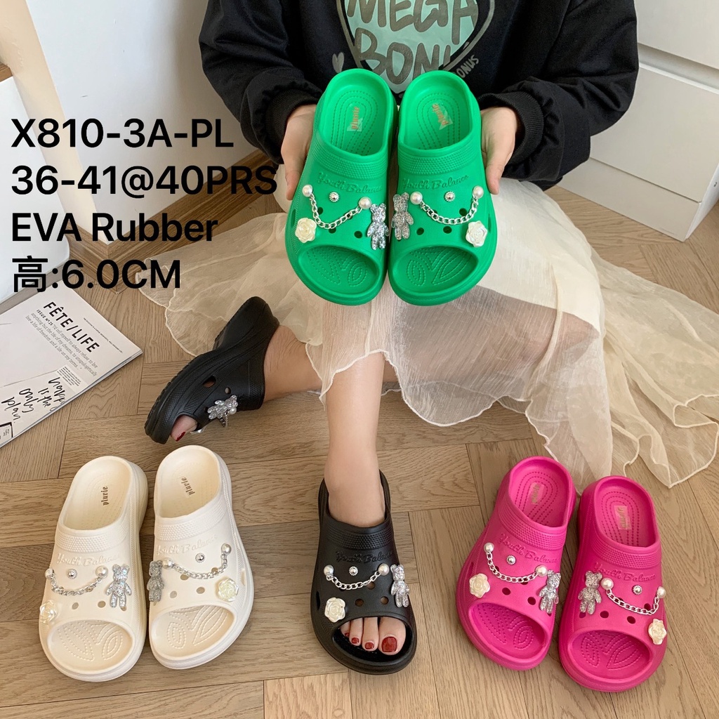 Sandal FUJI slide  / Sandal Slipper Wanita Jelly Wedges Platfrom Tebal  Dengan Jibbitz Import Balance X810-3A