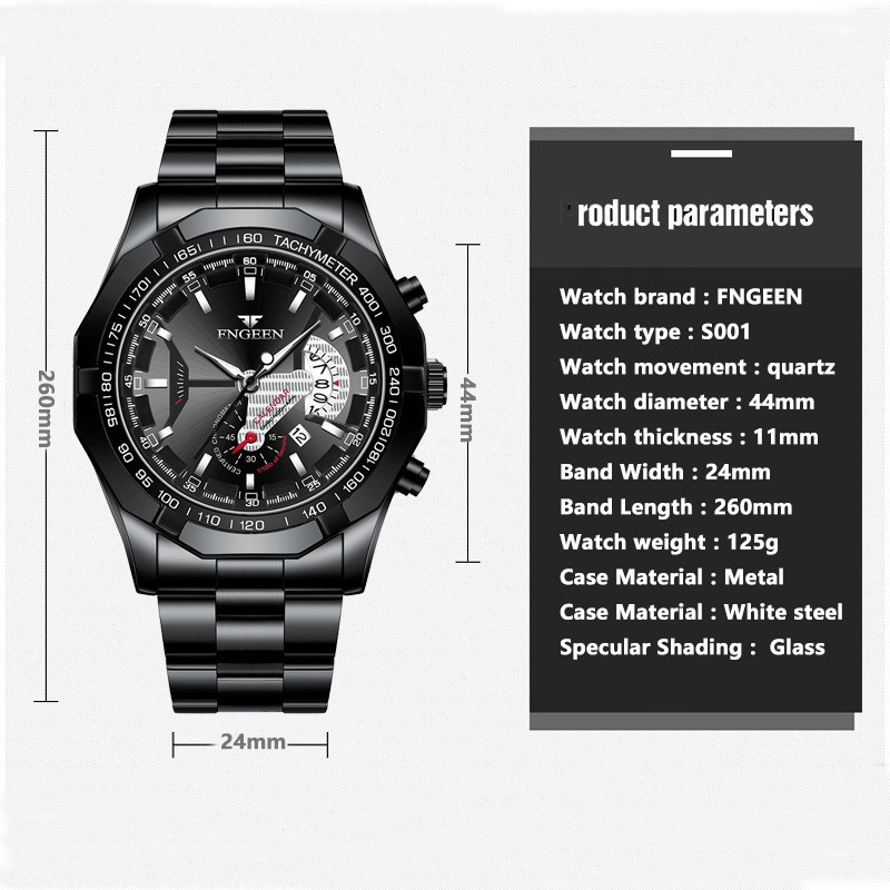 Jam Tangan FNGEEN Jam Pria Watch Casual Luxury Full Steel Sport Quartz Business Waterproof