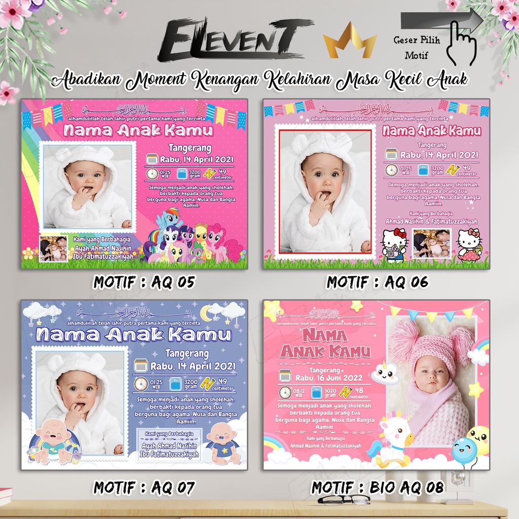 New Biodata Bayi Data + Doa Kelahiran Anak + Desain/Setting Foto Bayi Kamu Sudah diCetak tinggal pajang Bingkai / Mdf Newborn Baby Untuk Kado Hadiah Pajangan Walldecor Pigura Photo Anak Edit Happy Birthday Ultah Ulang Tahun Ucapan Tasyakuran Aqiqah Murah