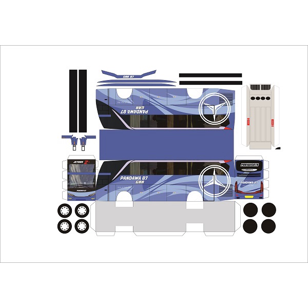 DIY Papercraft Bus Pandawa 87 Mika Gantung Lembaran