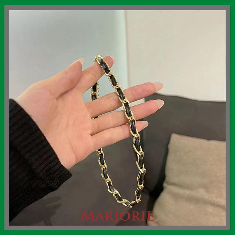 Kalung titanium menenun Vintage High-end Kalung Fashion Niche Kulit Jalinan Kalung Wanita Rantai Tulang Selangka-MJD