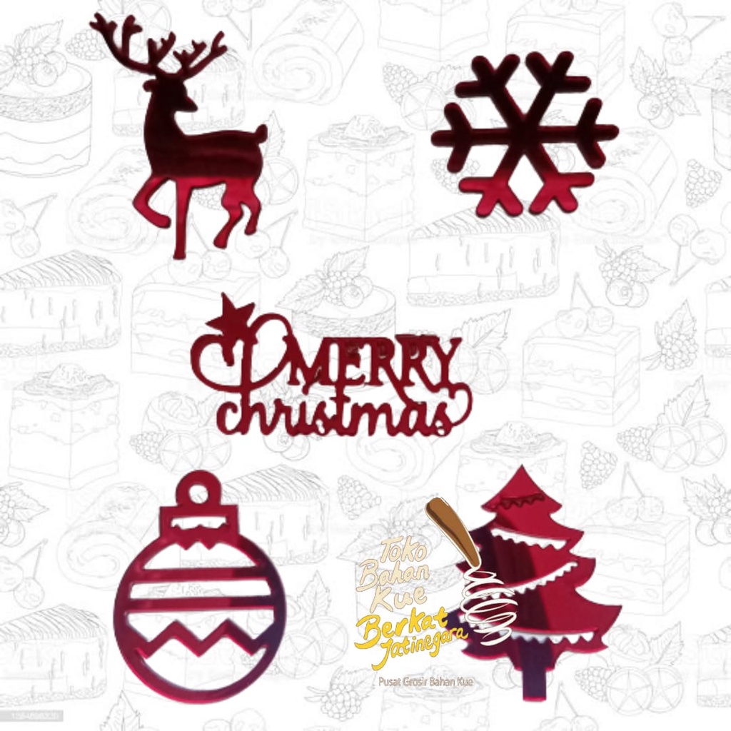 CAKE TOPPER AKRILIK MERRY CHRITSMAS MIROR SET 5 / TOPEER NATAL