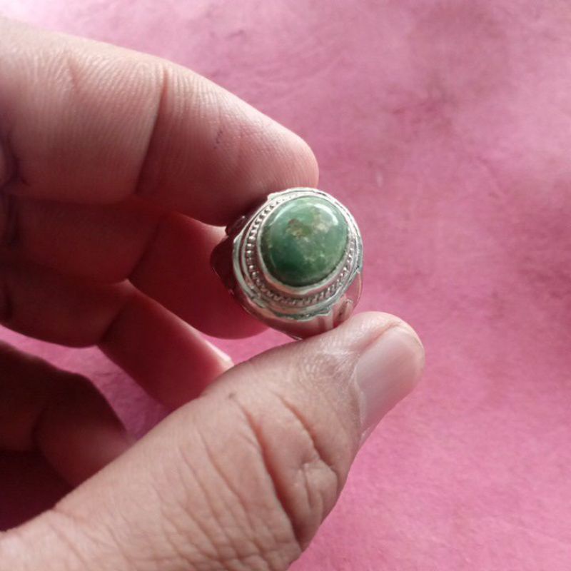cincin batu akik pirus Persia hijau motif