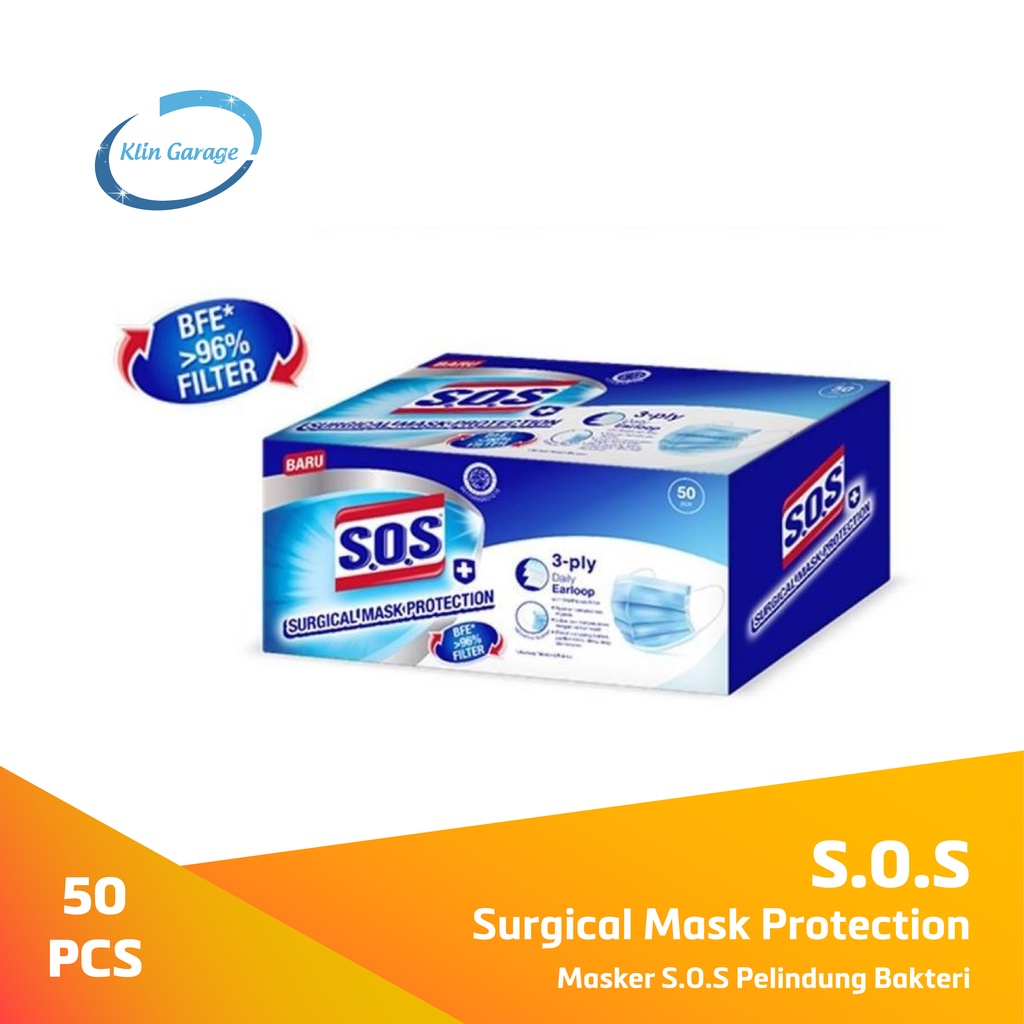 Masker SOS Surgical Mask Earloop 3ply 50 pcs