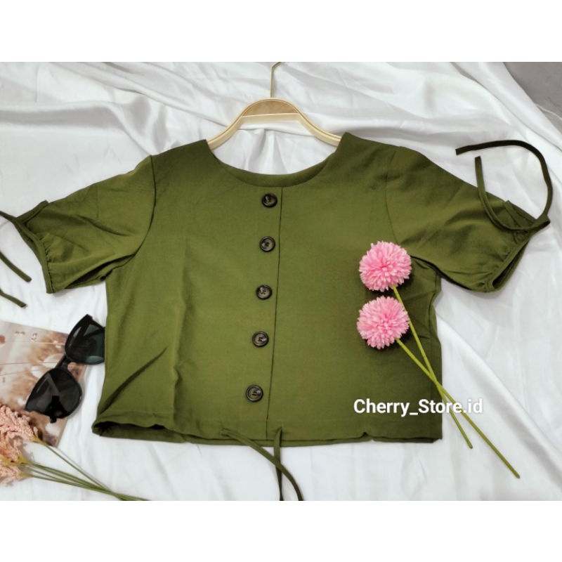 Cherry_blouse atasan kancing variasi model serut Tali bawah