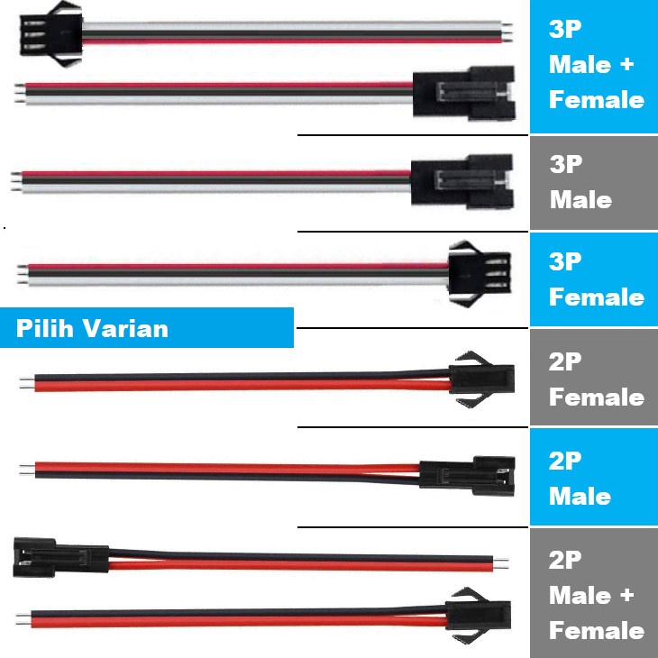 Kabel Soket Konektor LED DC SM JST 2 3 Pin 2P 3P Connector Female Male