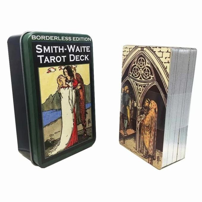 Baru Waite Smith Borderless Tarot Dengan Kotak Kaleng Pinggiran Silver