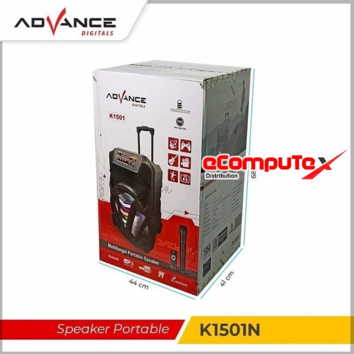 SPEAKER ADVANCE PORTABLE K-1501N K1501N BLUETOOTH 15 INCH KOPER + 1 MIC WIRELESS GARANSI RESMI