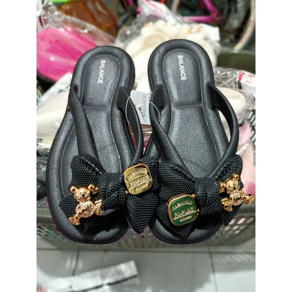 Sandal Jepit Pita Jelly Import Wanita Kekinian Balance 9001-13 Karakter Gold Bear