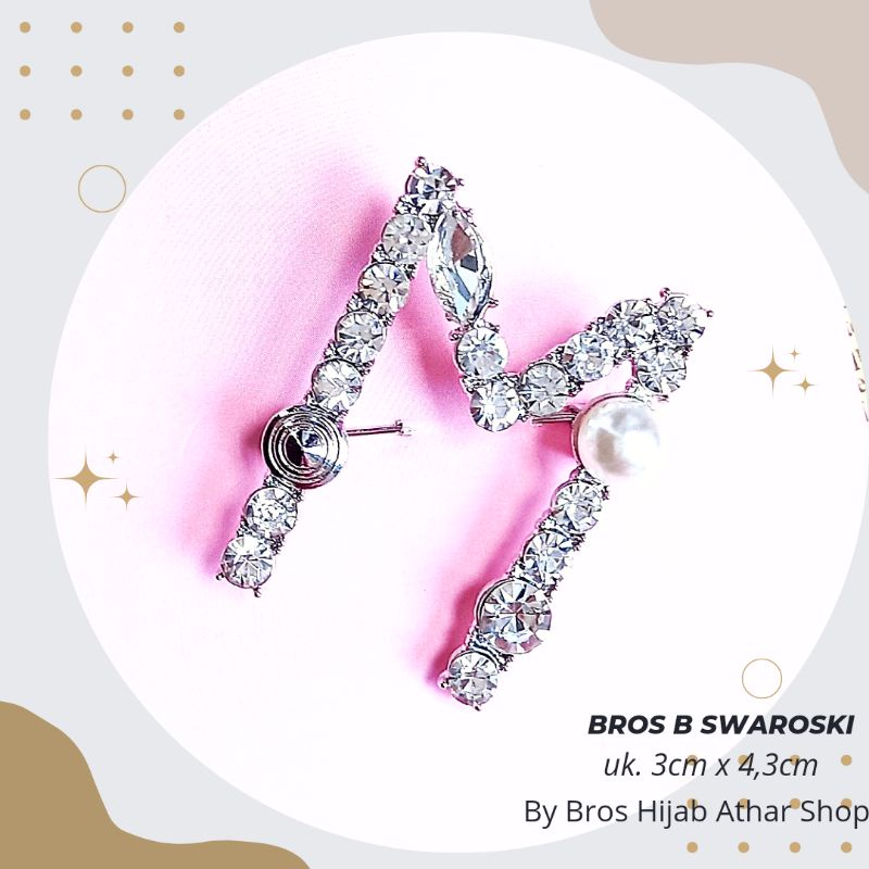 Pin Bros Huruf Inisial Bross Nama Permata Diamond Kristal Mutiara Buatan Brooch Premium Pin Hijab Peniti Baju by Bros hijab Athar shop