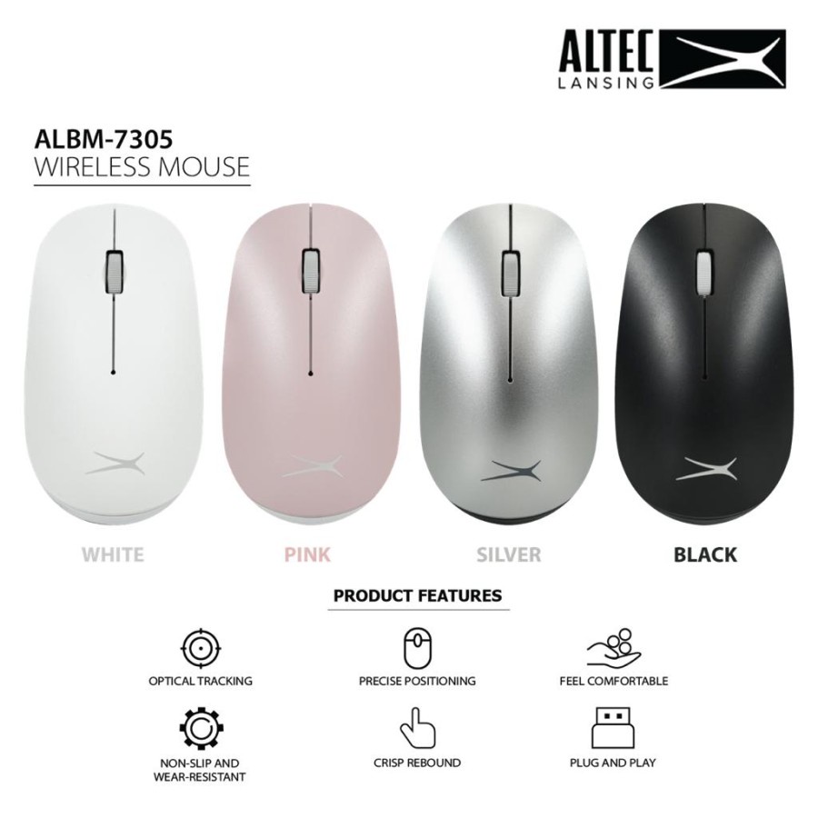 Mouse altec lansing wireless 2.4ghz usb optical 1600dpi 4d for office gaming laptop pc cpu albm-7305 albm7305