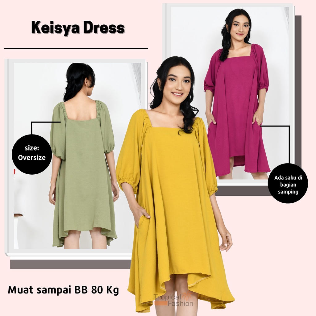 Keisya Dress Bahan Cringkel Airflow Untuk Remaja Dan Dewasa Termurah Kekinian