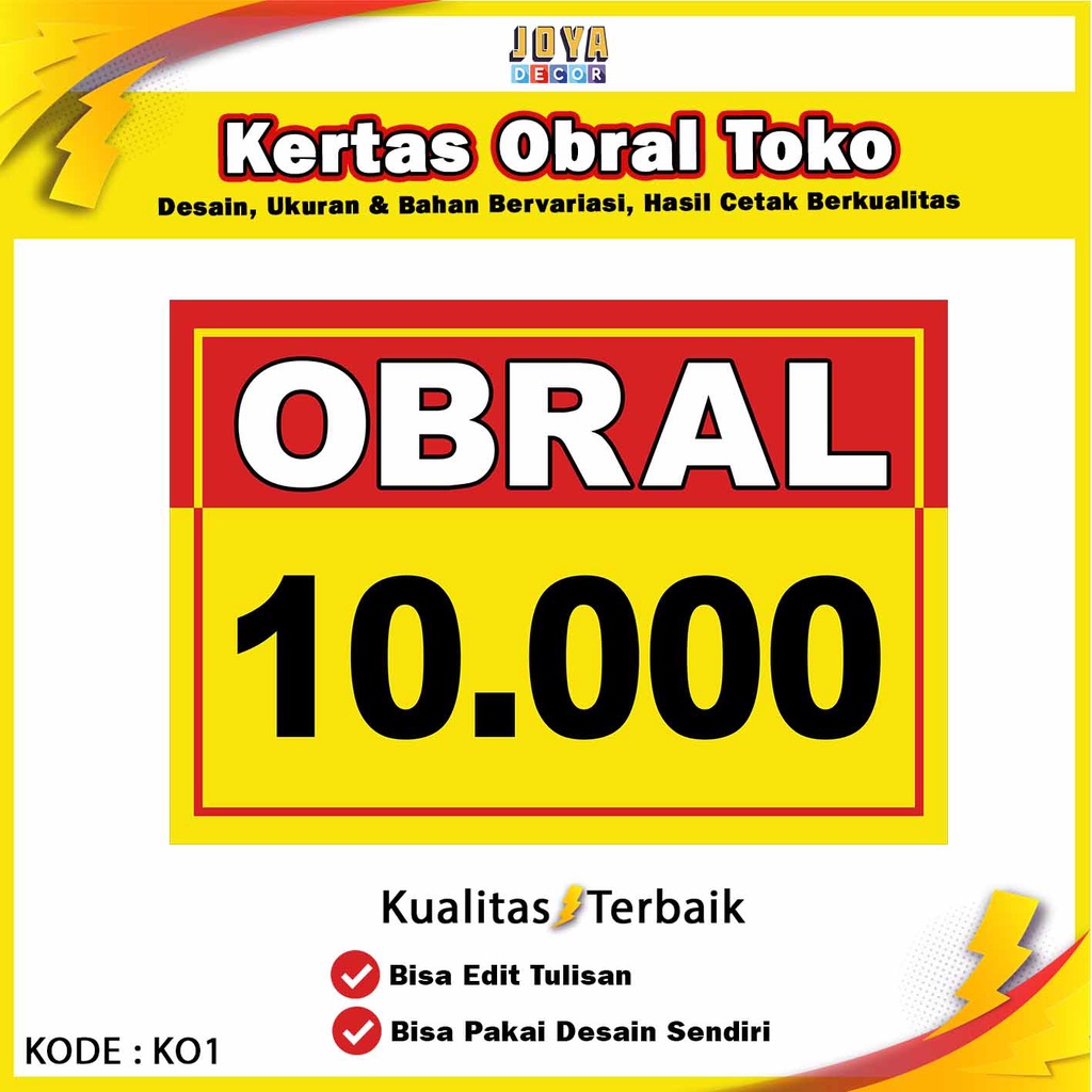 

KERTAS OBRAL TOKO / HARGA BANDROL/ KERTAS TULISAN LAMINASI / KERTAS HARGA BANDROL / NAMETAG HARGA JUALAN KO1