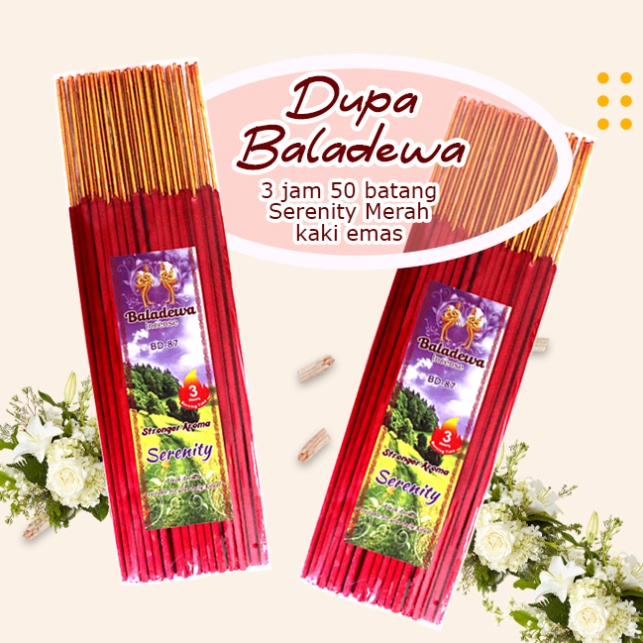 Dupa/Hio Wangi Harum Serenity Merah Baladewa 3 Jam Kaki Emas 50 Stick