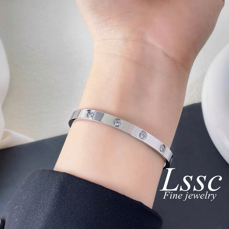 Gelang Titanium Wanita Anti Karat Selamanya Berlian Emas 18K Fashion Korea Aksesoris Perhiasan