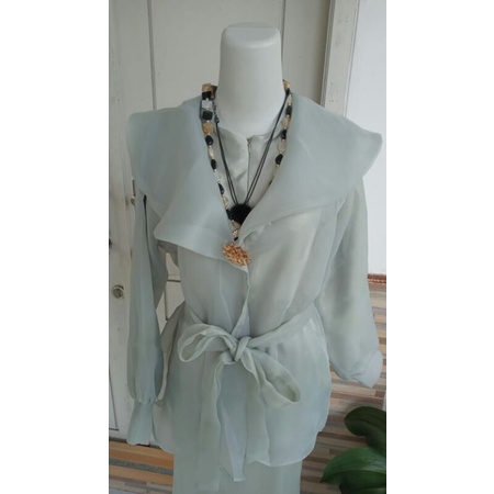 gaun pesta organza sage