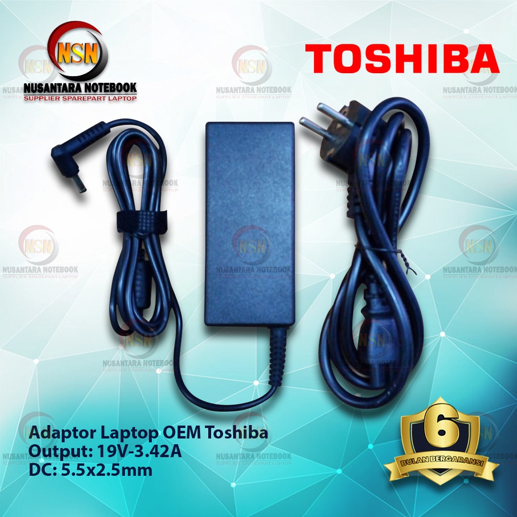 Adaptor OEM Laptop For Toshiba 19V 3.42A Dc 5.5x2.5mm