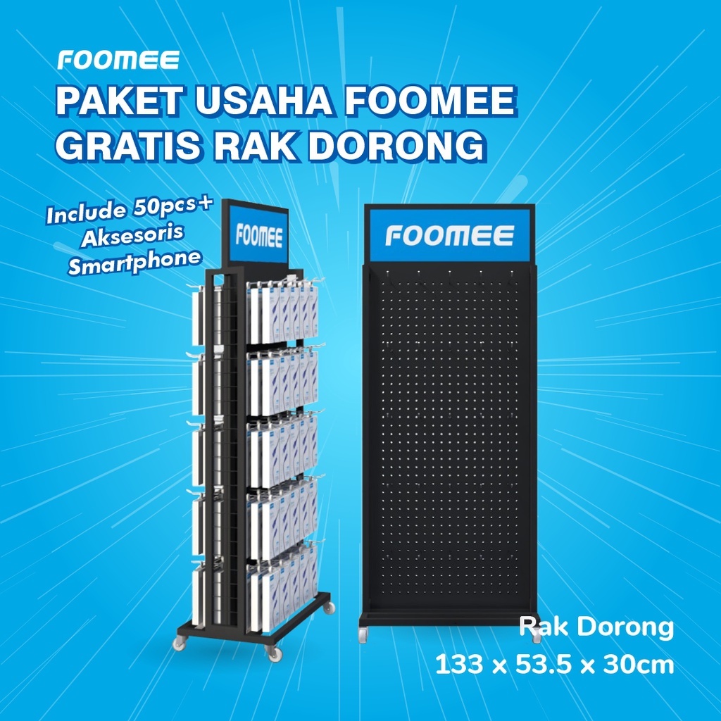 Foomee Paket Usaha Rak Display Dorong + Aksesoris Smartphone 50pcs