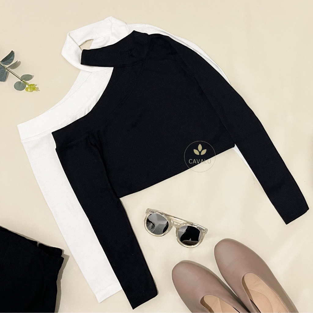 CAVALU Baju Kaos Lengan Panjang Wanita Korean Longsleeve Crop Top Korea 176