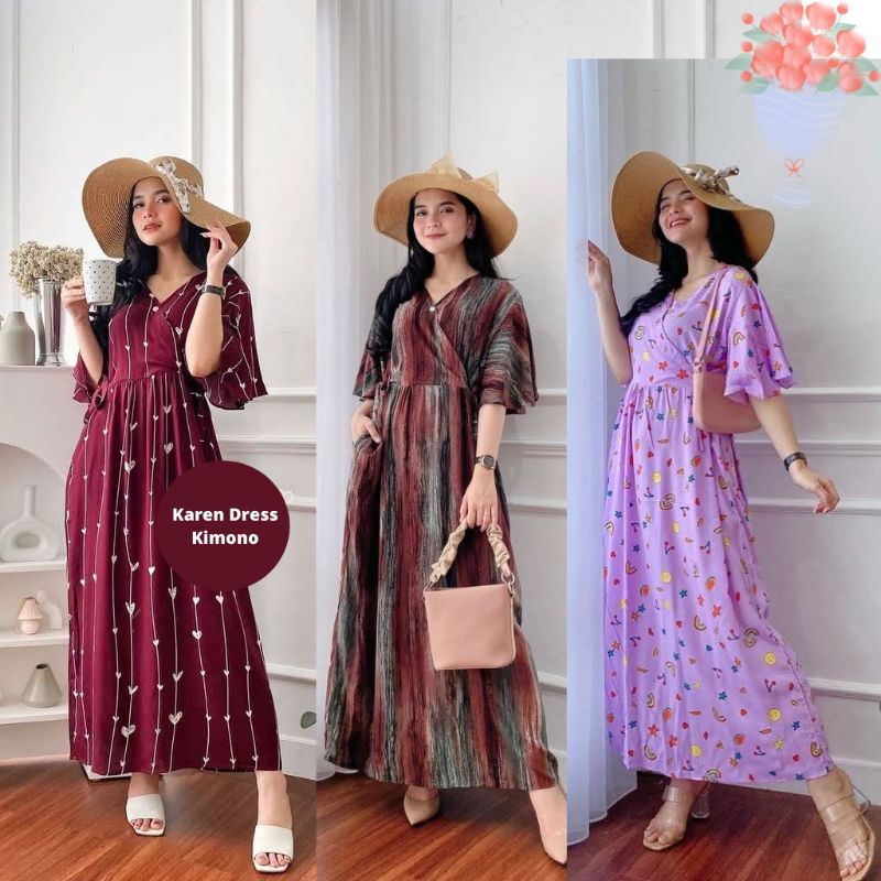 Kareen Dress/Daster Kimono Viral Bahan Rayon Adem/Kimono homedress