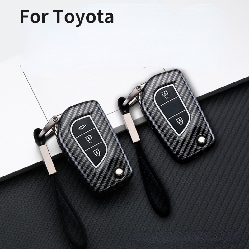 1pc Case Holder Kunci Remote Mobil Bahan ABS Carbon Fiber Untuk Toyota Hilux revo Innova Rav4 Fortuner revo altis