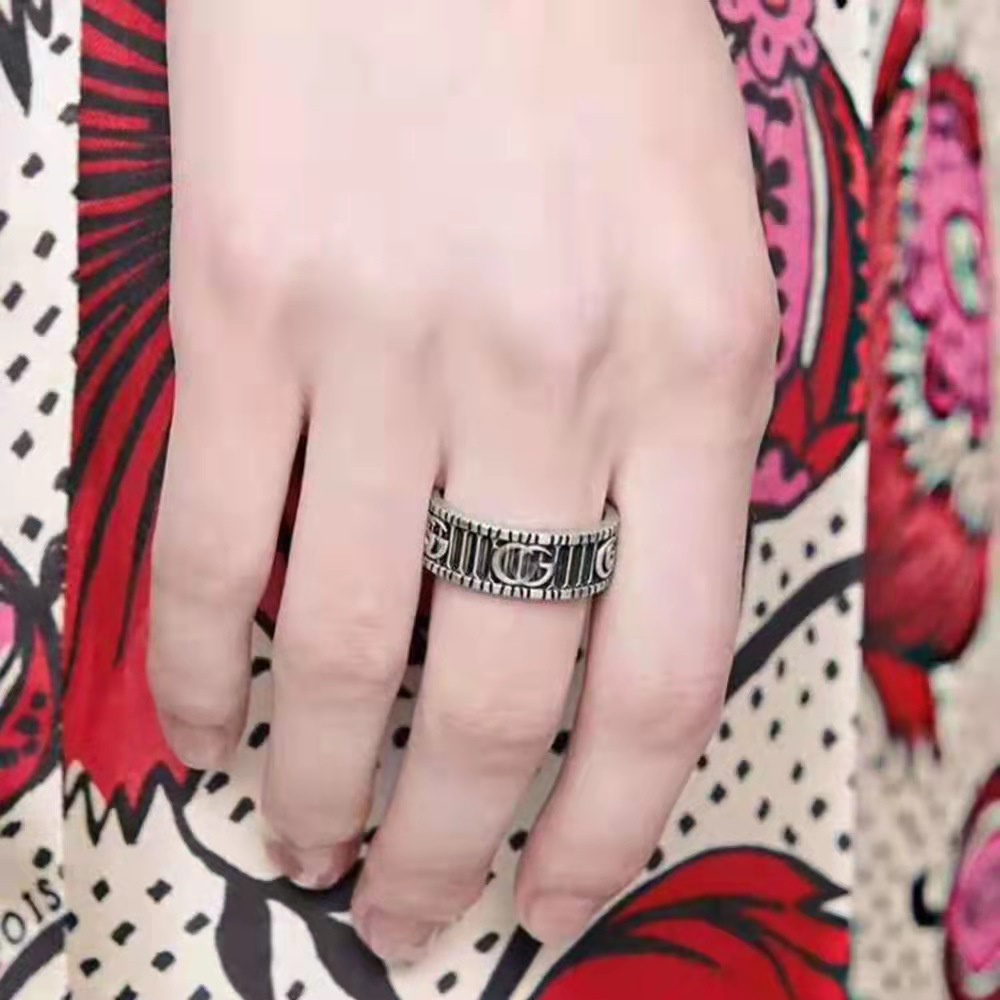 Cincin Desain Double G Gaya Retro Untuk Pria Dan Wanita