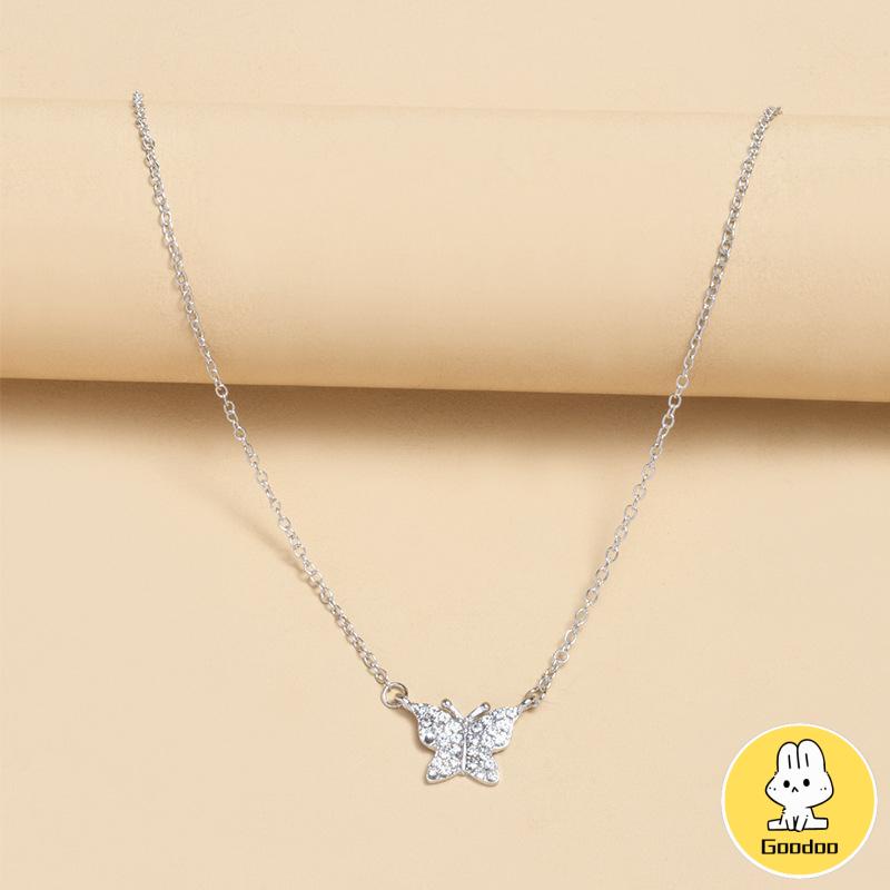 Kalung Rantai Klavikula Desain Kupu-Kupu Aksen Berlian Penuh Untuk Wanita -Doo