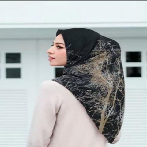 HIJAB KERUDUNG JILBAB  SEGI EMPAT VOAL  MOTIF  AKAR HITAM KEKINIAN VIRAL MODERN JUMBO MURAH