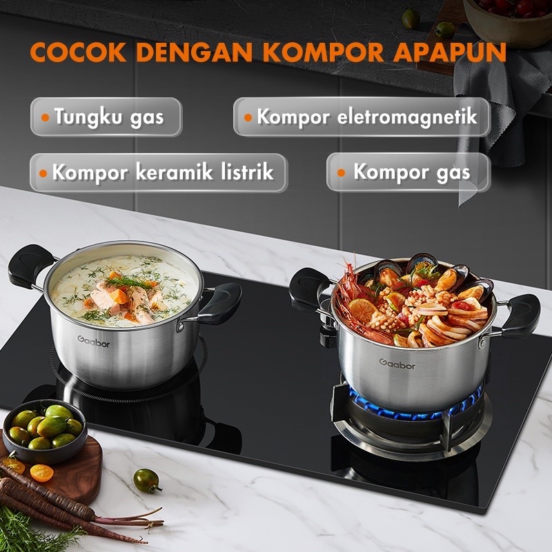 Gaabor Panci 2 Set Stainless Steel Tutup Kaca Panci Sop Panci Susu /GS-S82A