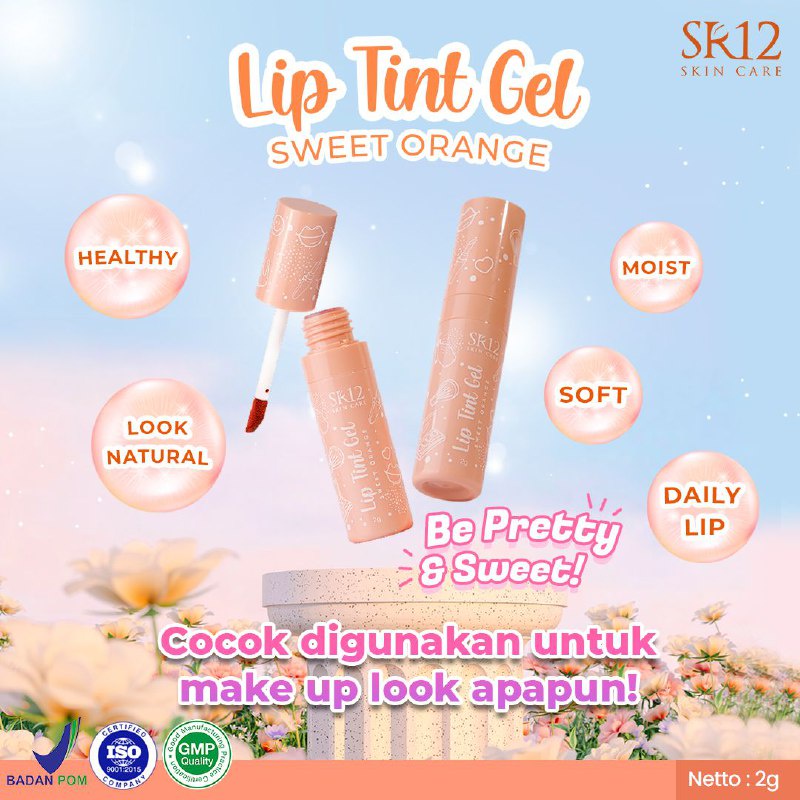 Lip Tint SR12 - Mencegah Bibir Kering &amp; Pecah Pecah Lip Ringan Dipakai Tahan Lama Lipstik Pelembab Tampilan Fresh Natural Pada Bibir