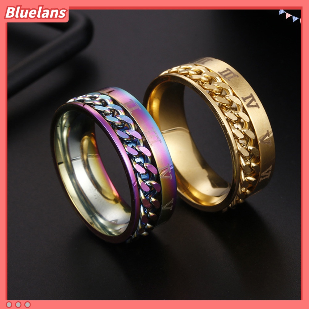 Bluelans Unisex Fashion Titanium Steel Roman Numerals Twist Chain Ring Party Jewelry Gift