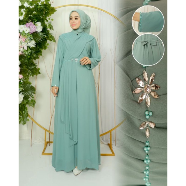 Permata Olshop / Gamis Arabella Ceruty Baby Doll / Gamis Kondangan Modern / Gamis Pesta Elegant / Gamis Muslimah