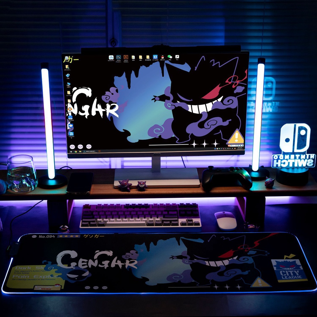 Geekshare Gengar Mouse Pad Gaming Ukuran Besar Dengan Lampu LED