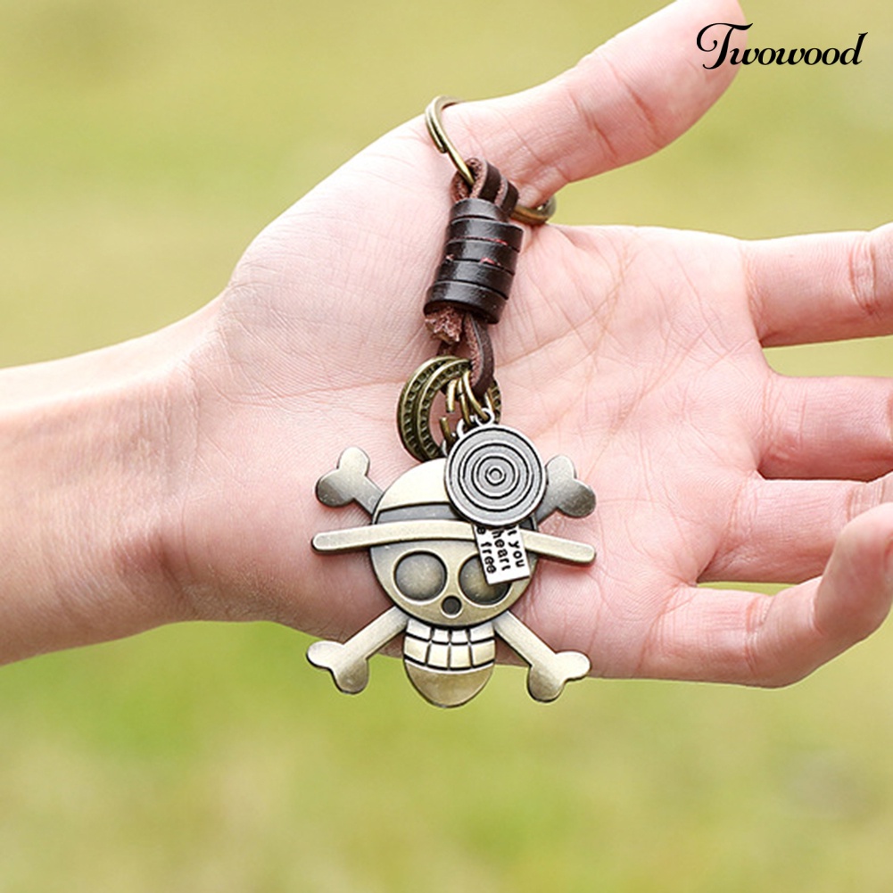 Gantungan Kunci Bentuk Tengkorak Anime One Piece Bahan Kulit Imitasi Gaya Retro Jepang Untuk Dekorasi