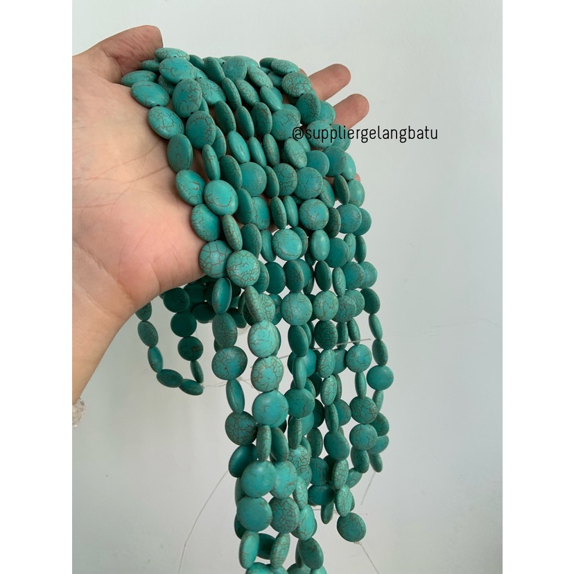 bongkah rough Batu COIN PIRUS BIRU 14mm acc bandul gelang kalung koin