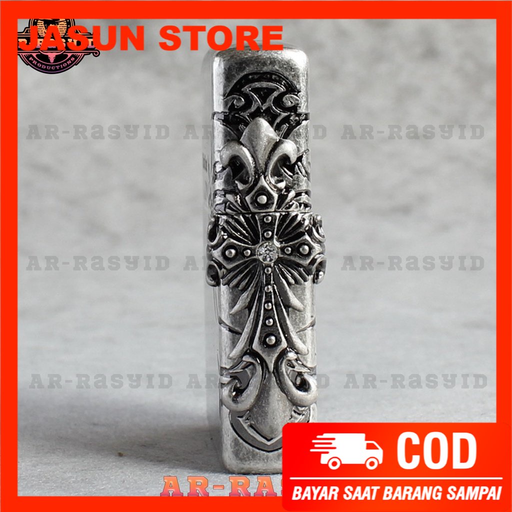 Bisa COD! Korek Api Minyak Zippo Silver Motif Ancient Cross ZBT-1-33B