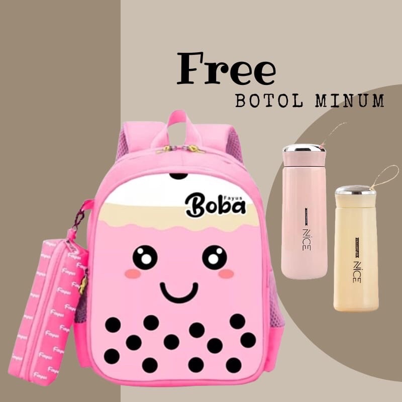 COD Tas Ransel Boba Tas Ransel Anak Printing Krakter Boba Tas Anak Sekolah Sd Tk Paud Free Botol min