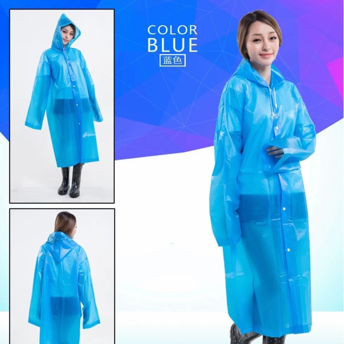 Jas Hujan Dewasa Model Fashion Korea Transparan Unisex - Biru Plong