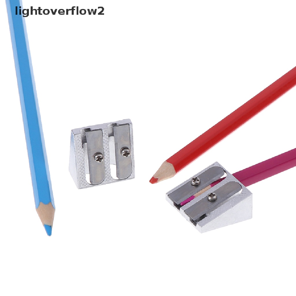 (lightoverflow2) 2pcs Rautan Pensil Lubang Ganda Bahan Aluminum Alloy