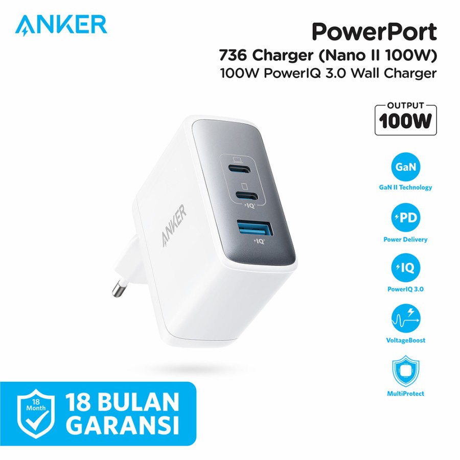 Anker Wall Charger PowerPort 736 Super Fast Charging Nano II 100W SKU : A2145