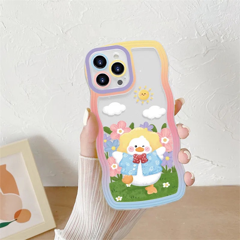 Soft Case Pelindung Lensa Kamera Motif Kartun Bebek Bahan Karet Tebal Untuk iPhone 14 13 12 11 Pro Max X Xr Xs Max 8 7 6 6s Plus