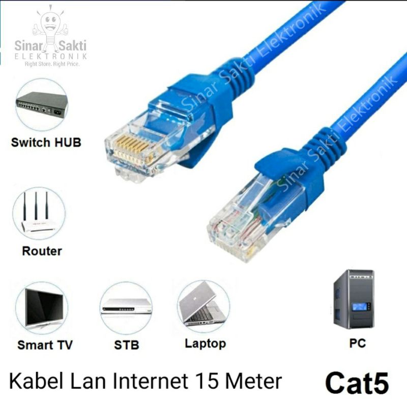 Kabel Lan 15m 15 Meter M Outdoor FTP CAT5 UTP internet Siap Pakai RJ45