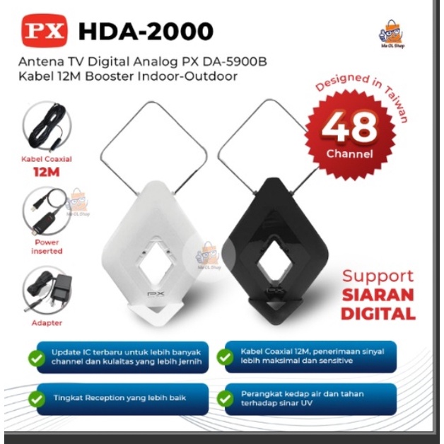 Antena TV Digital Analog DVB-T2 4k High Gain 25-Db PX HDA-2000