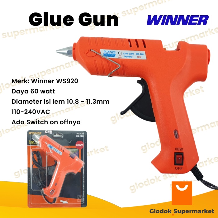 Glue Gun Winner WS920 60w Lem Tembak Hot Melt Gluegun