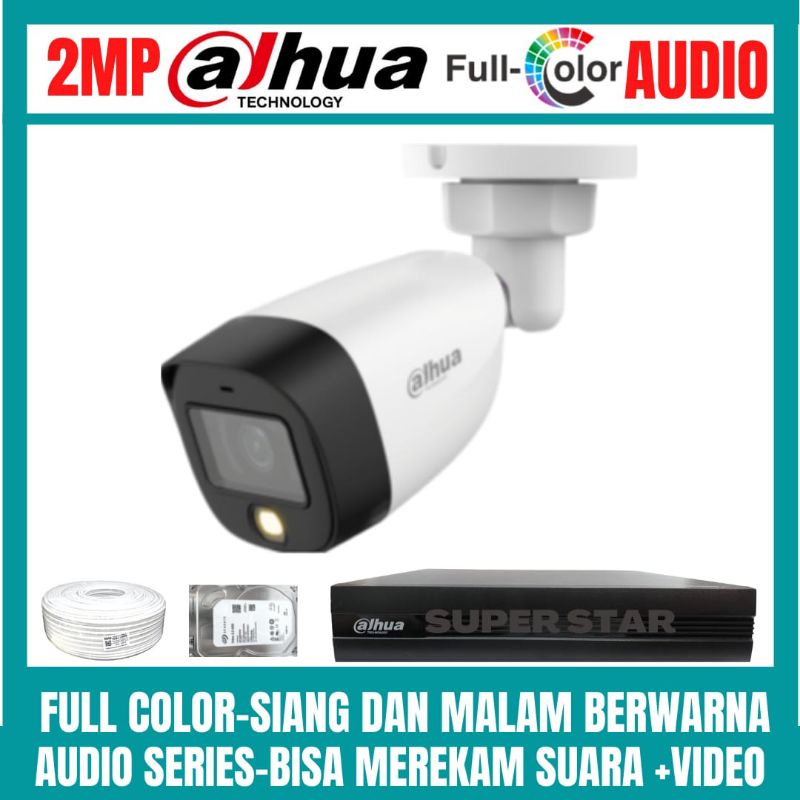 PAKET CCTV DAHUA COLORVU 4 CHANNEL 1 KAMERA 2MP AUDIO FULL COLOR