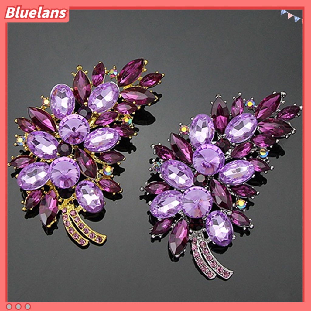Bluelans Women Vintage Feather Flower Shape Rhinestone Brooch Pin Badge Breastpin Banquet Evening Party