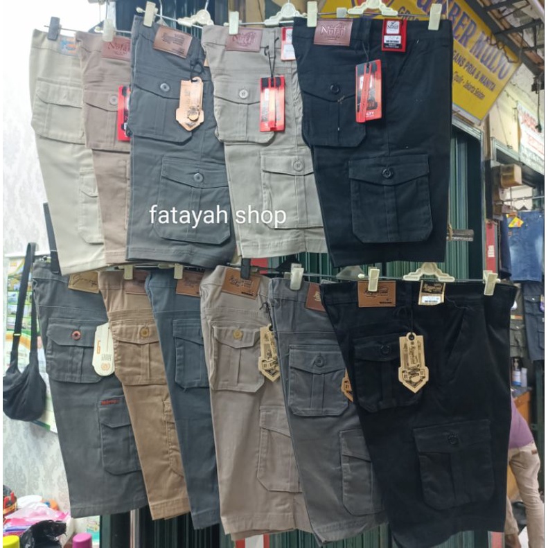 Celana Pendek Cargo Kargo Pria UK 27-38 Strecth Melar Original