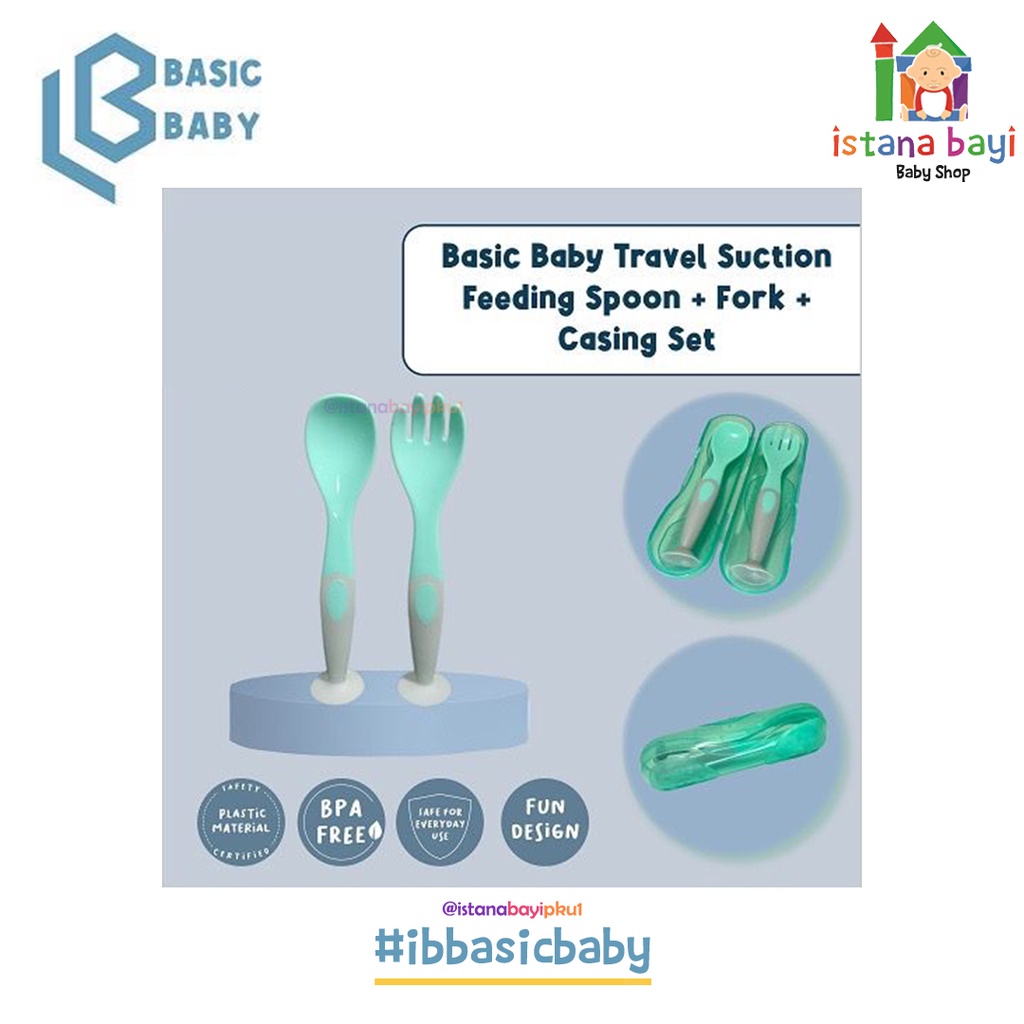 Basic Baby Travel Suction Feeding Spoon + Fork + Casing Set