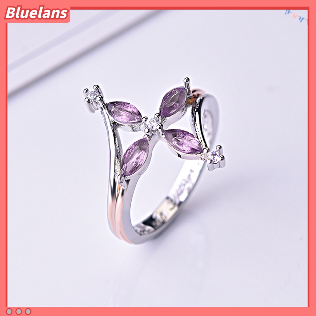 Bluelans Women Ring Dual Color Valentine Gift Copper Faux Amethyst Cross Floral Ring